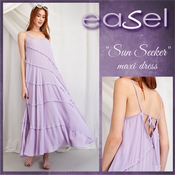 easel Dresses & Skirts - EASEL "Sun Seeker" Sexy Flowy Maxi Sundress W/Raw Seams & Back Self-Tie Details